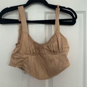 Zara Satin Corset Zip Back Tank Top, Taupe, XS